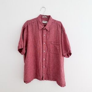 ORVIS Linen Shirt in Heather Chambray Red Short Sleeve Size XXL